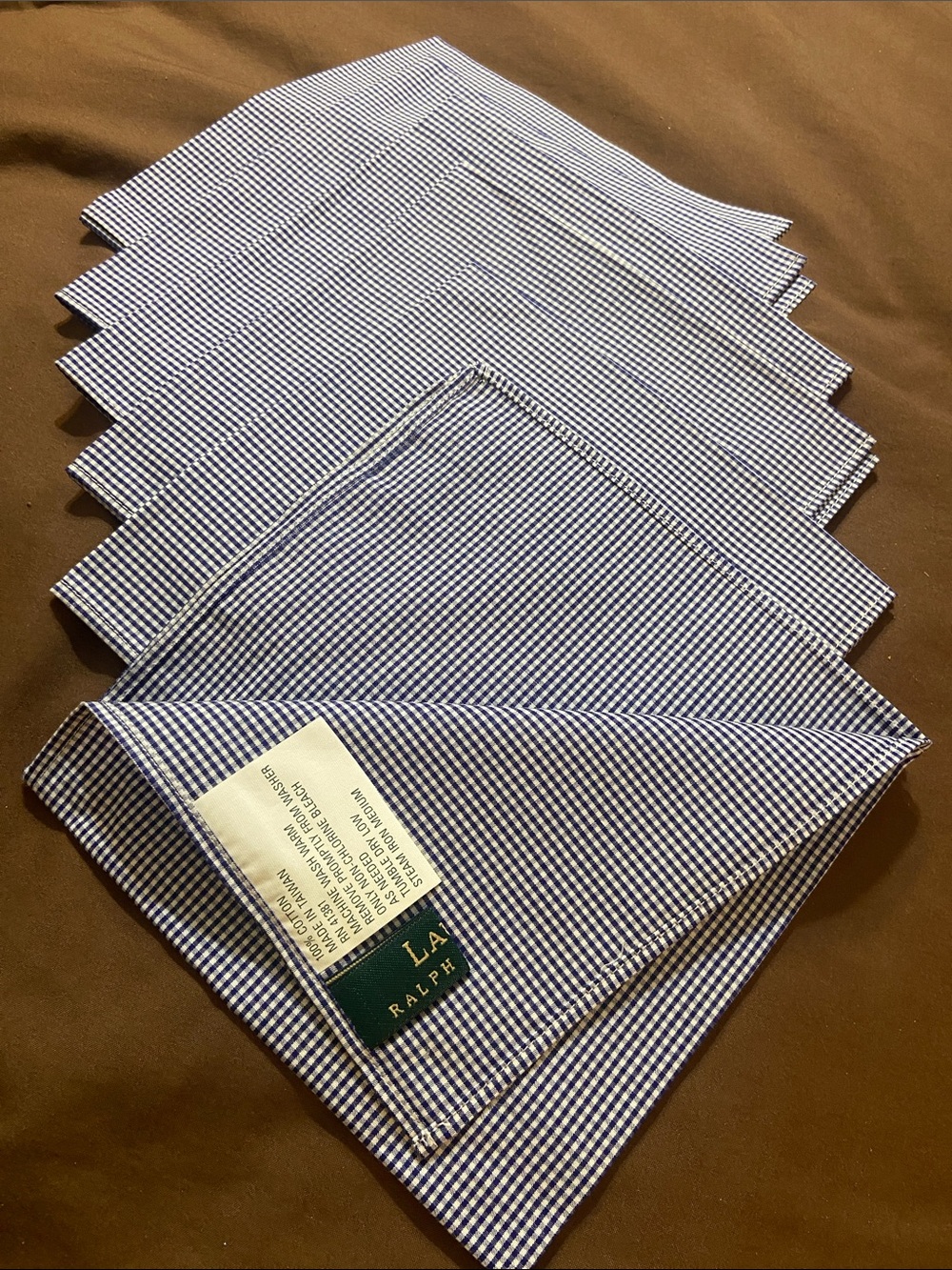 Ralph Lauren Navy & White Gingham Pocket Squares - Set of 6